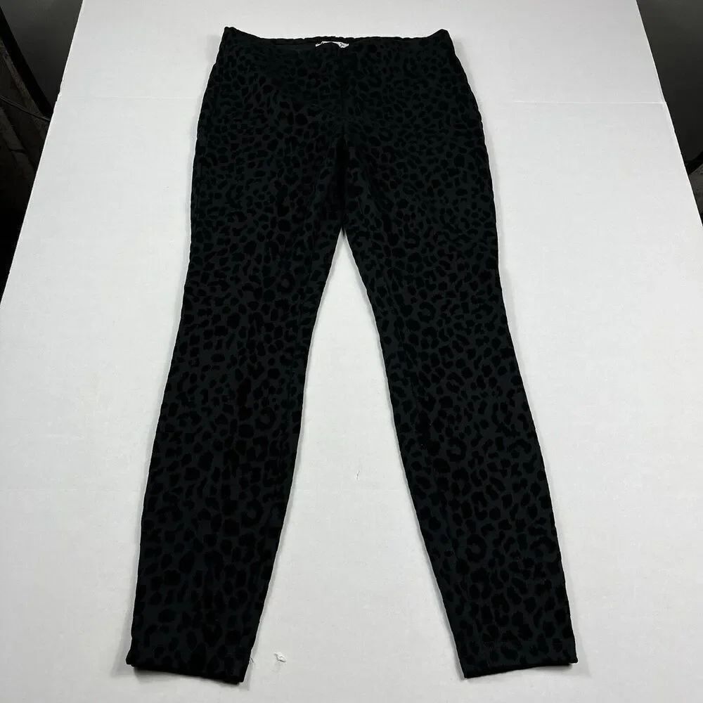 Nanette Lepore Textured Skinny Ankle Pants Black Leopard Print Pull On SMALL